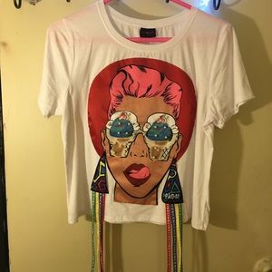 White Crop Top with Design in front